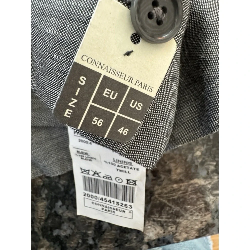 CONNAISSEUR PARIS - GREY 2 PIECE SLIM FIT LINEN‎ SUIT WITH PATCH POCKETS Sz 46